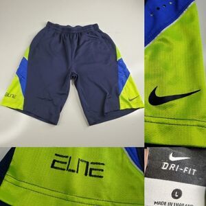 L NIKE ELITE BASKETBALL yellow blue DRI-FIT SHORTS POCKETS extra large